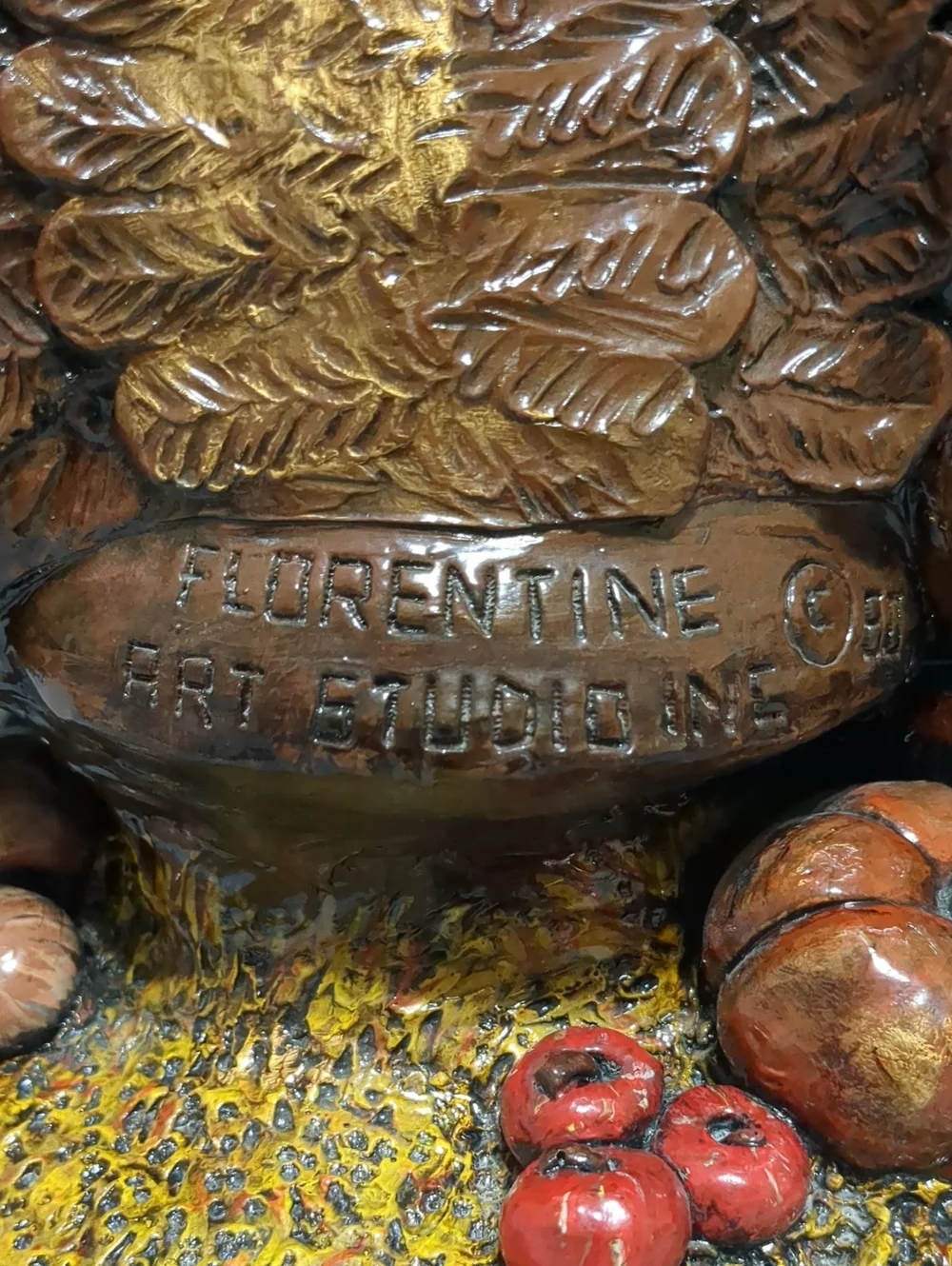 Florentine Art Studio 80's Thanksgiving Turkey Plaster Chalkware Centerpiece 11”